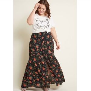 ModCloth long skirt maxi skirt black floral print